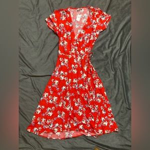 GAP Red Floral MIDI Wrap Dress